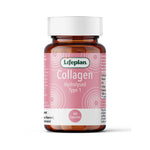 Lifeplan Collagen supplement bottle with pink label on a white background