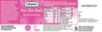 Lifeplan Hair Skin Nails supplement label with pink background and white text.
