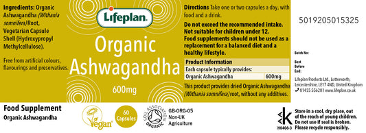 Organic Ashwagandha label
