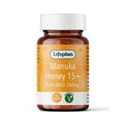 Lifeplan Manuka Honey 15+ supplement bottle on a white background