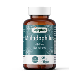 Lifeplan Multidophilus supplement bottle on a white background