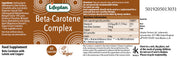 Lifeplan Beta-Carotene Complex supplement label with text and branding.